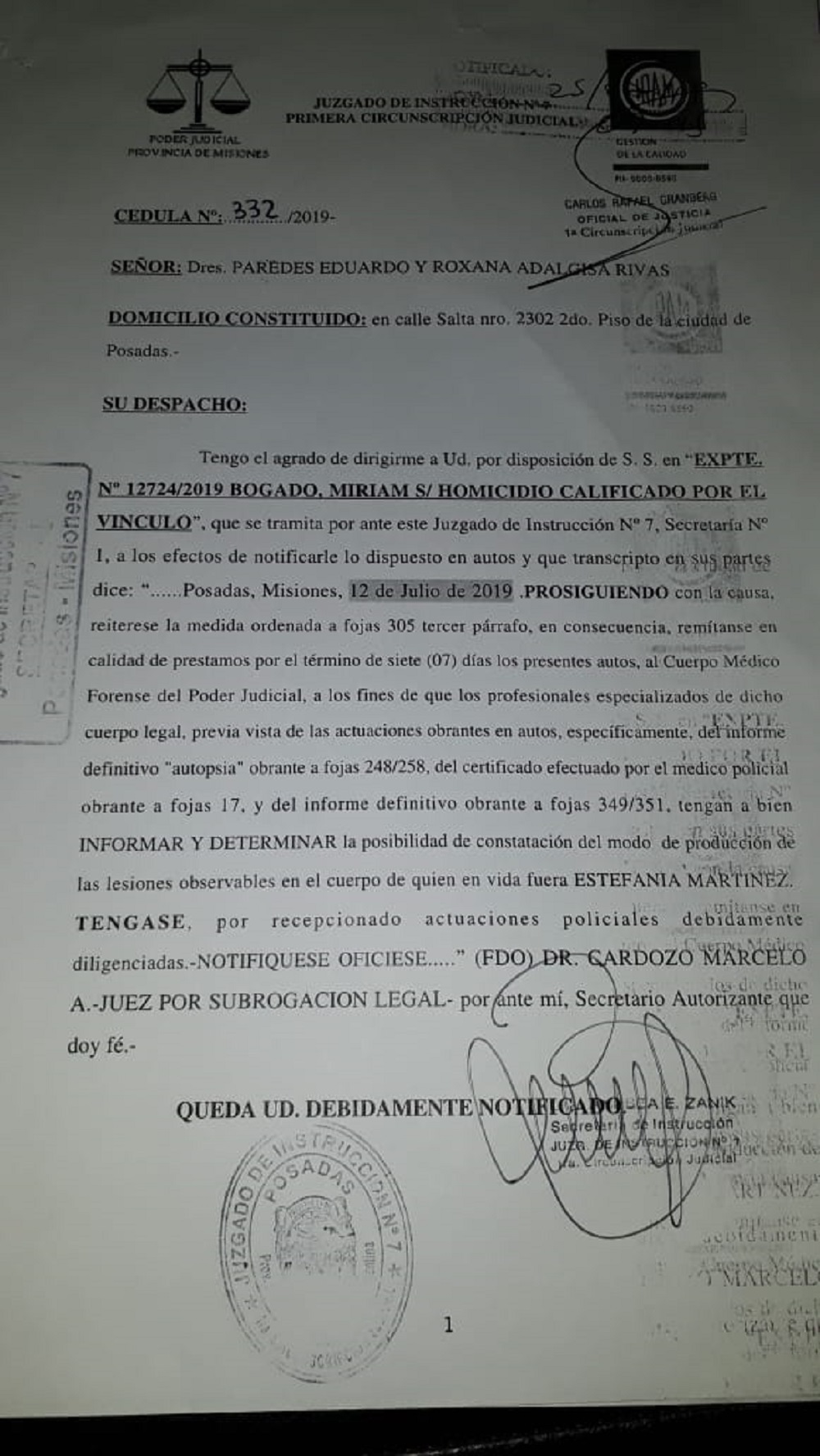 SIN INDICIOS CIERTOS. hay un pedido a los peritos forenses, sin responder aún, para que especifiquen cómo pudieron haberse producido las lesiones.