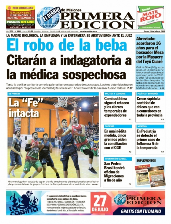 Tapa jueves 26 de julio de 2018