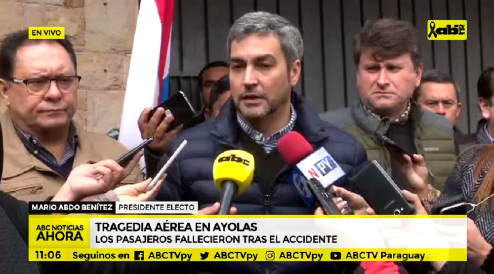 El presidente electo de Paraguay lamentó la tragedia aérea en Ayolas