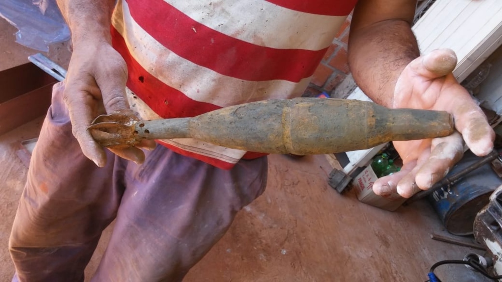 En plena obra hallaron granada de mortero