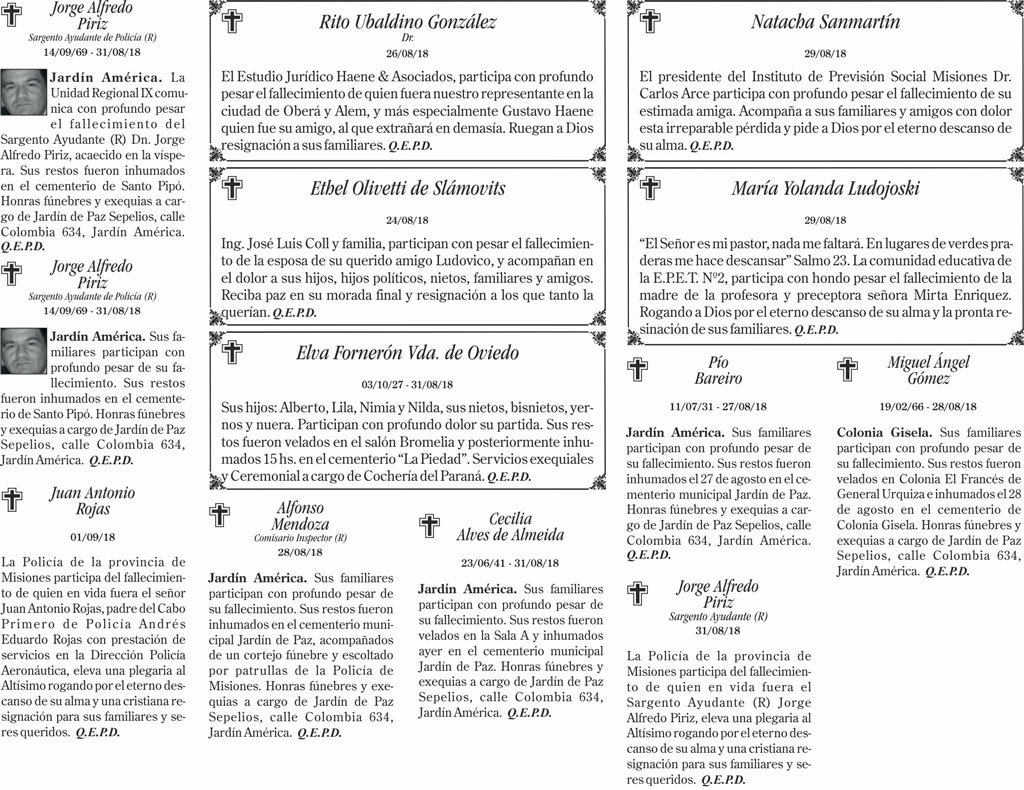 Fúnebres del 2 de septiembre de 2018