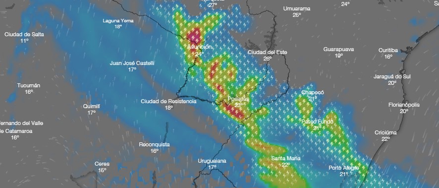 Frente de tormenta avanza en Misiones