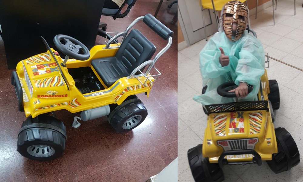 Reemplazan las camillas por autitos para llevar a los niños hasta el quirófano