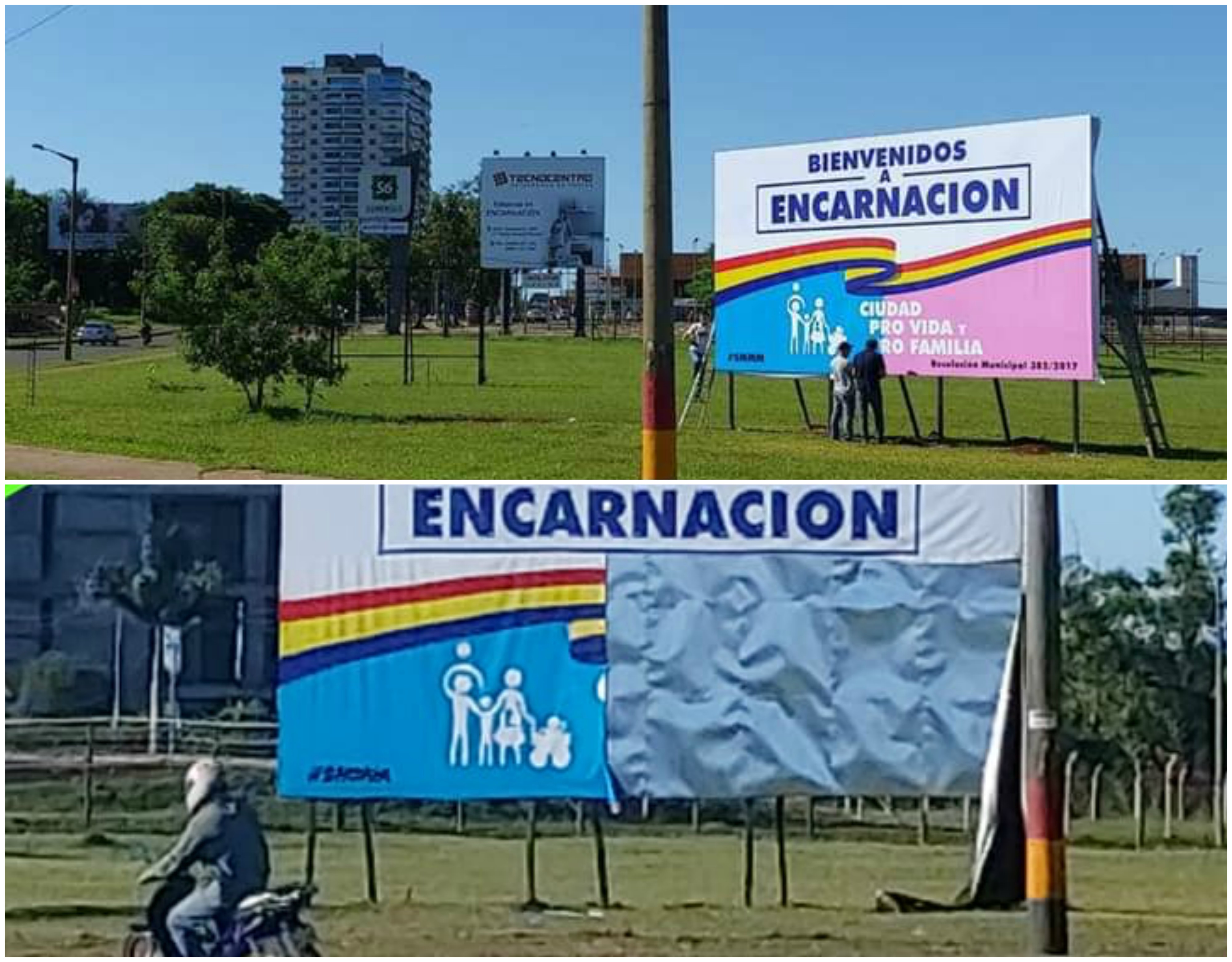 Luego de ser vandalizados, renovaron los carteles “profamilia” en Encarnación
