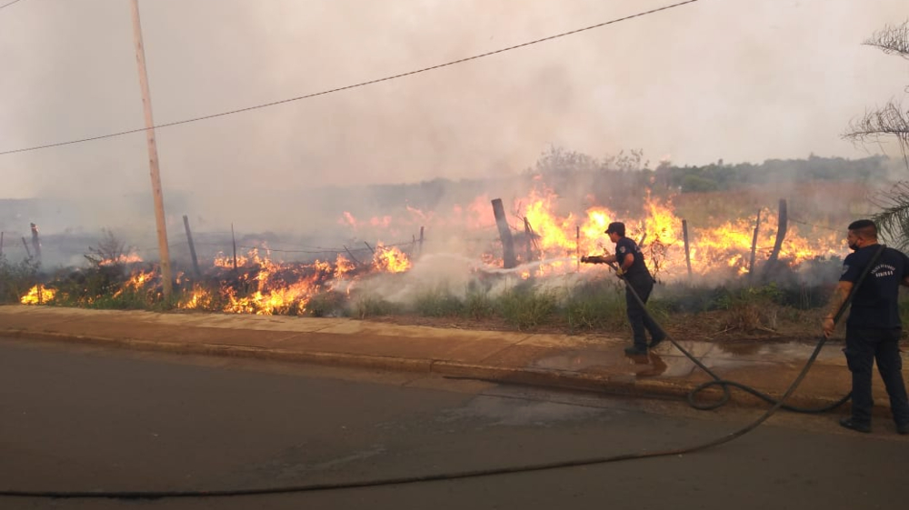 Sofocaron incendio de malezas en Itaembé Miní