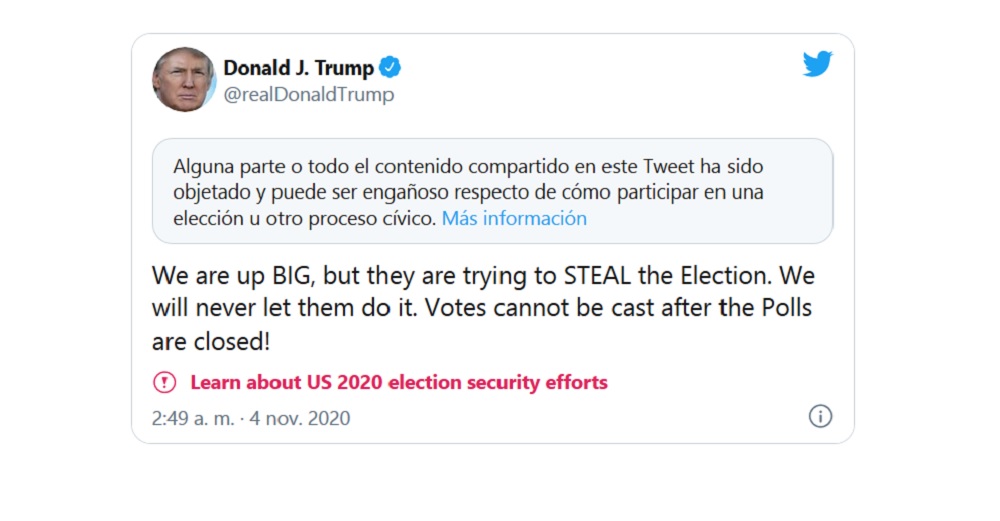 Twitter señala como “engañoso” un tuit de Donald Trump
