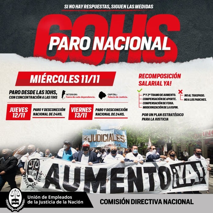 La UEJN inició un paro de 60 horas en Juzgados Federales