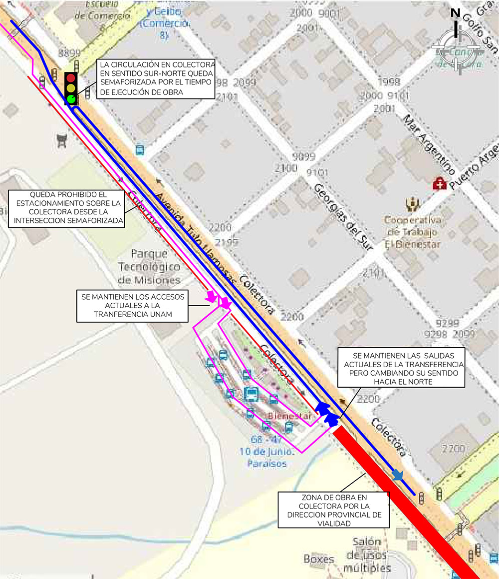 Tránsito restringido frente al campus por las obras