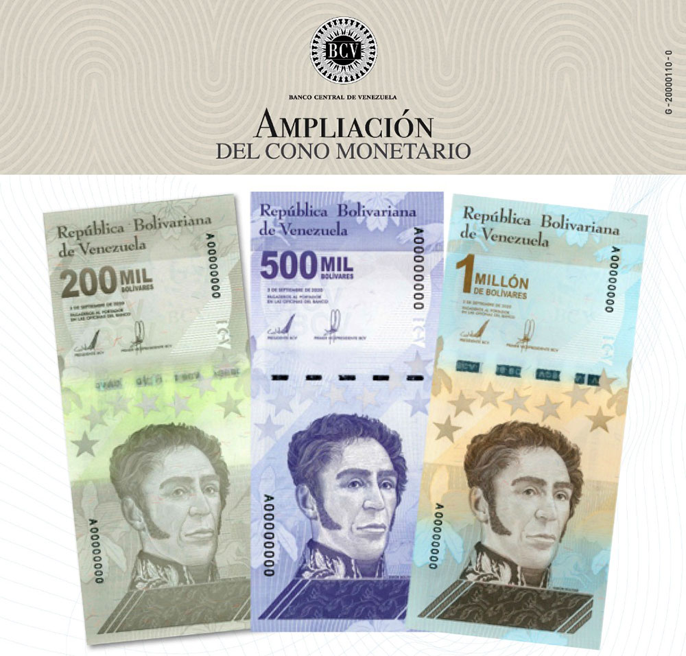 Venezuela lanza billetes de 200.000; 500.000 y 1.000.000 de bolívares