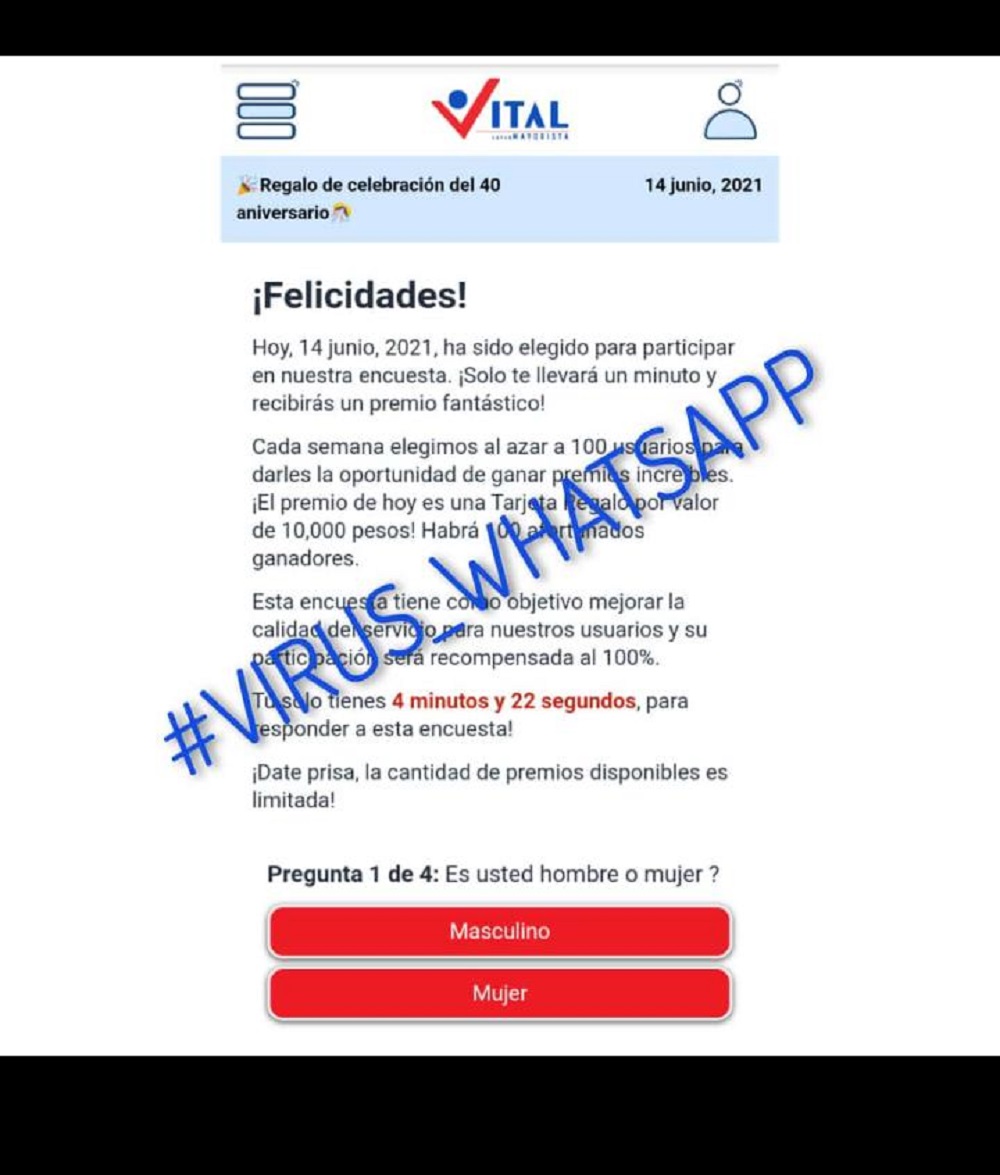 Alerta por virus que se difundió por WhatsApp con promesas de falsos premios