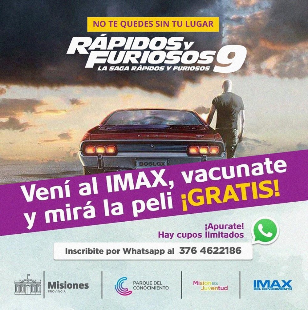 Cine gratis en Posadas para jóvenes que se vacunen