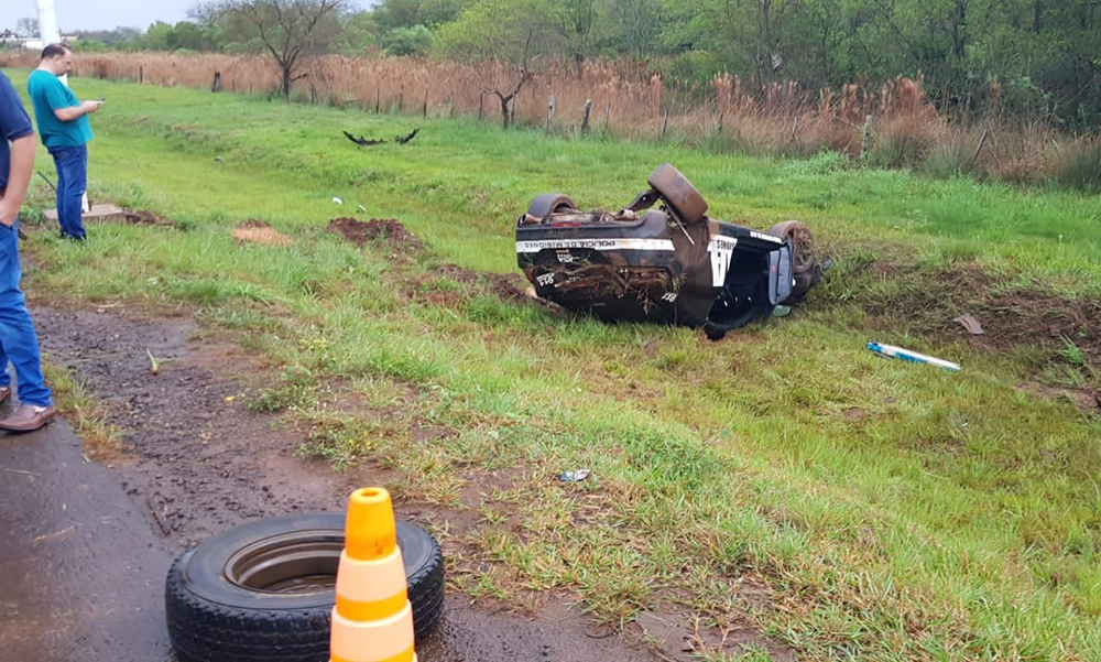 Una patrulla de Seguridad Vial volcó sobre la Ruta 12