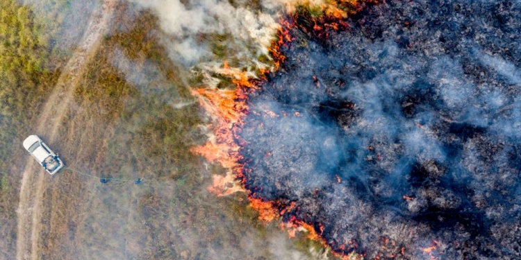 ESPERANZA. El trabajo de los bomberos correntinos persiste en varios focos activo y hay expectativas por las lluvias.