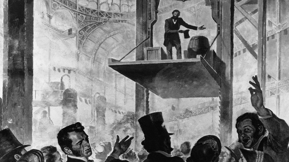 El primer ascensor de la historia moderna, creado en 1853 y presentado al año siguiente