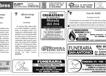 Fúnebres del lunes 16 de mayo de 2022