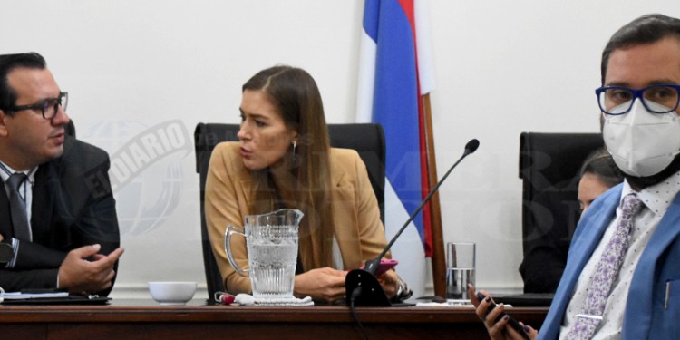 PARTES DEL DEBATE. El fiscal Rau (derecha) y los camaristas Viviana Cukla y Juan Manuel Monte, durante el juicio oral que se desarrolló entre marzo y abril pasado por la muerte de “Chiripa” en julio de 2018.