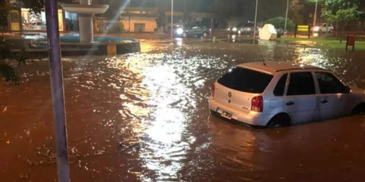 CLIMA EXTREMO.  En Oberá, el temporal de ayer provocó la caída de árboles e inundaciones repentinas.