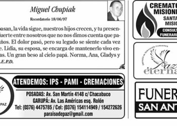 Fúnebres del Sábado 18 de Junio de 2022