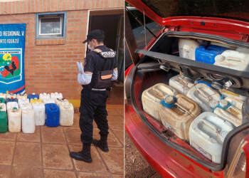 Un peligro: transportaba 30 bidones con nafta en un automóvil