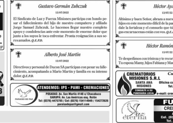 Fúnebres del Jueves 14 de Julio de 2022