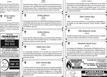 Fúnebres del Viernes 29 de Julio de 2022