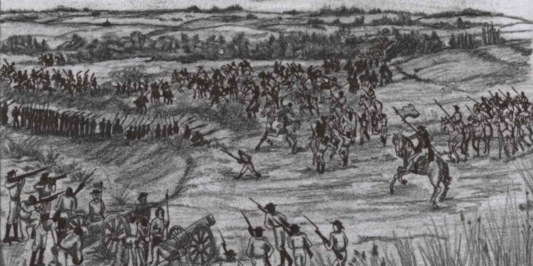 DEFENSA. Batalla en el camino del arroyo Cuñamanó donde los misioneros enfrentaron a los portugueses para frenar el avance, no lo logran y la batalla final se da ya en el pueblo.