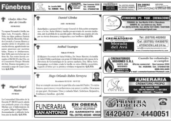 Fúnebres del lunes 8 de agosto de 2022