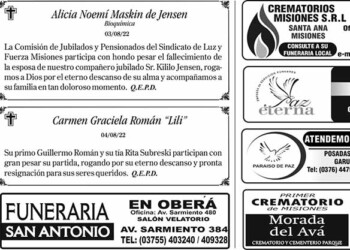 Fúnebres del Sábado 6 de Agosto de 2022