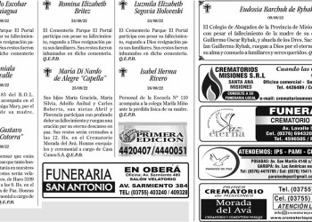 Fúnebres del Sábado 27 de Agosto de 2022