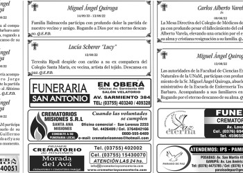 Fúnebres del domingo 14 de agosto de 2022