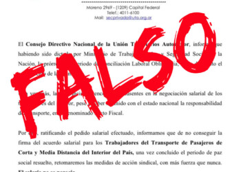 Es falso que se haya levantado el paro de transporte dispuesto por la UTA