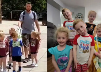 Polémica por un padre que sacó a pasear a sus quintillizos con una correa