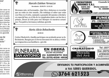 Fúnebres del Jueves 29 de Septiembre de 2022