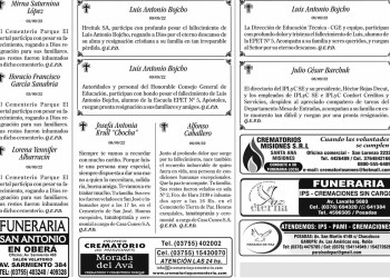 Fúnebres del Sábado 10 de Septiembre de 2022