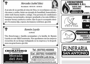 Fúnebres del Viernes 16 de Septiembre de 2022