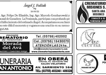 Fúnebres del domingo 25 de septiembre de 2022