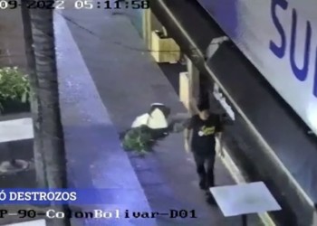 Las cámaras del 911 lo captaron orinando en la vía pública y rompiendo plantas