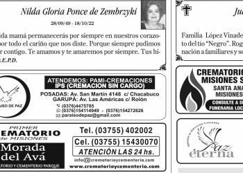 Fúnebres del Jueves 20 de Octubre de 2022