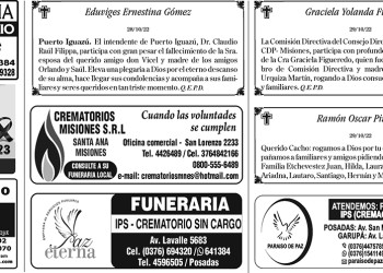 Fúnebres del domingo 30 de octubre de 2022