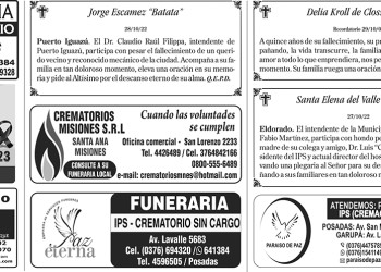 Fúnebres del sábado 29 de octubre de 2022