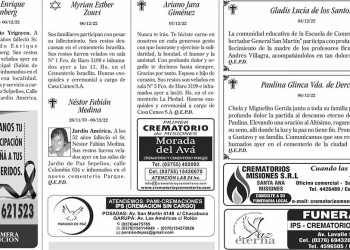 Fúnebres del Jueves 8 de Diciembre de 2022