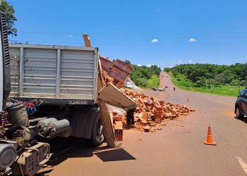 La carga de un camión terminó sobre el asfalto