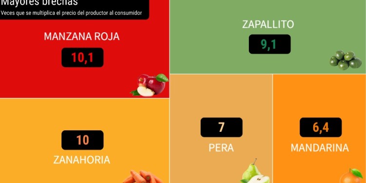 MANZANA ROJA. Fue el producto con mayor brecha entre productor y consumidor.