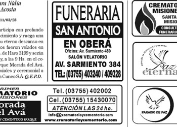 Fúnebres del día domingo 12 de marzo de 2023