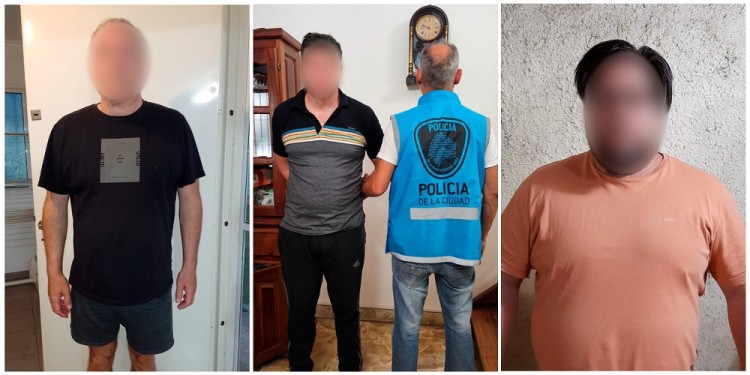 PROCEDIMIENTOS. Tres de los cuatro detenidos en los allanamientos ordenados ayer. Uno de ellos es el obereño denunciado por las víctimas.