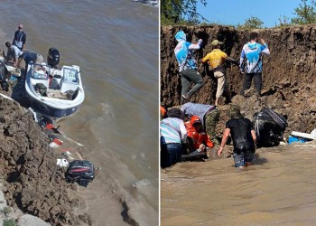 Una barranca se derrumbó en la Fiesta Nacional del Surubí y destrozó a tres lanchas