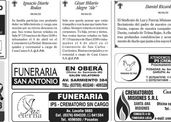 Fúnebres del sábado 8 de abril de 2023