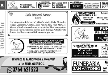 Fúnebres del Sábado 22 de Abril de 2023