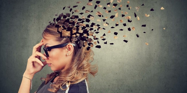 Memory loss due to dementia or brain damage. Side profile of a woman losing parts of head as symbol of decreased mind function.; Shutterstock ID 1024742593; purchase_order: Health and wellbeing team The Courier; job: Why your memory may be worse right now; 2dfddd28-3562-464b-8f96-74e09318c0b8