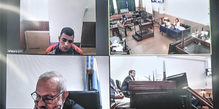 CONECTADOS. El acusado presenció el debate desde la prisión federal de Sáenz Peña, Chaco, imagen abajo Víctor Alonso, tercer camarista del TOF, desde su despacho en Corrientes.
